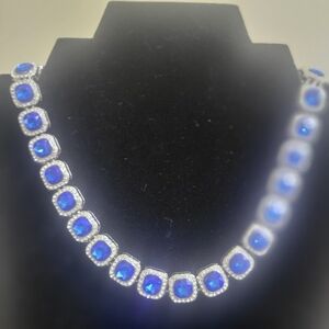 18K White Gold 12mm Blue Sapphire & Diamond 20" Necklace
